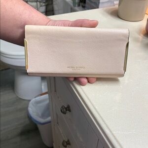 Henri Bendel Light Beige Wallet with Gold Accents